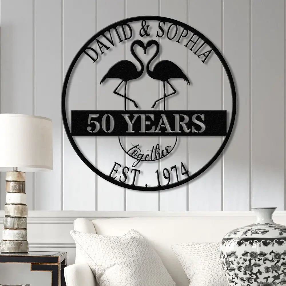 Custom 50th Anniversary Gift Golden Wedding Metal Sign Tropical Flamingo Wall Art Personalized Gift for Parents