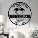 Custom 50th Anniversary Gift Golden Wedding Metal Sign Tropical Flamingo Wall Art Personalized Gift for Parents