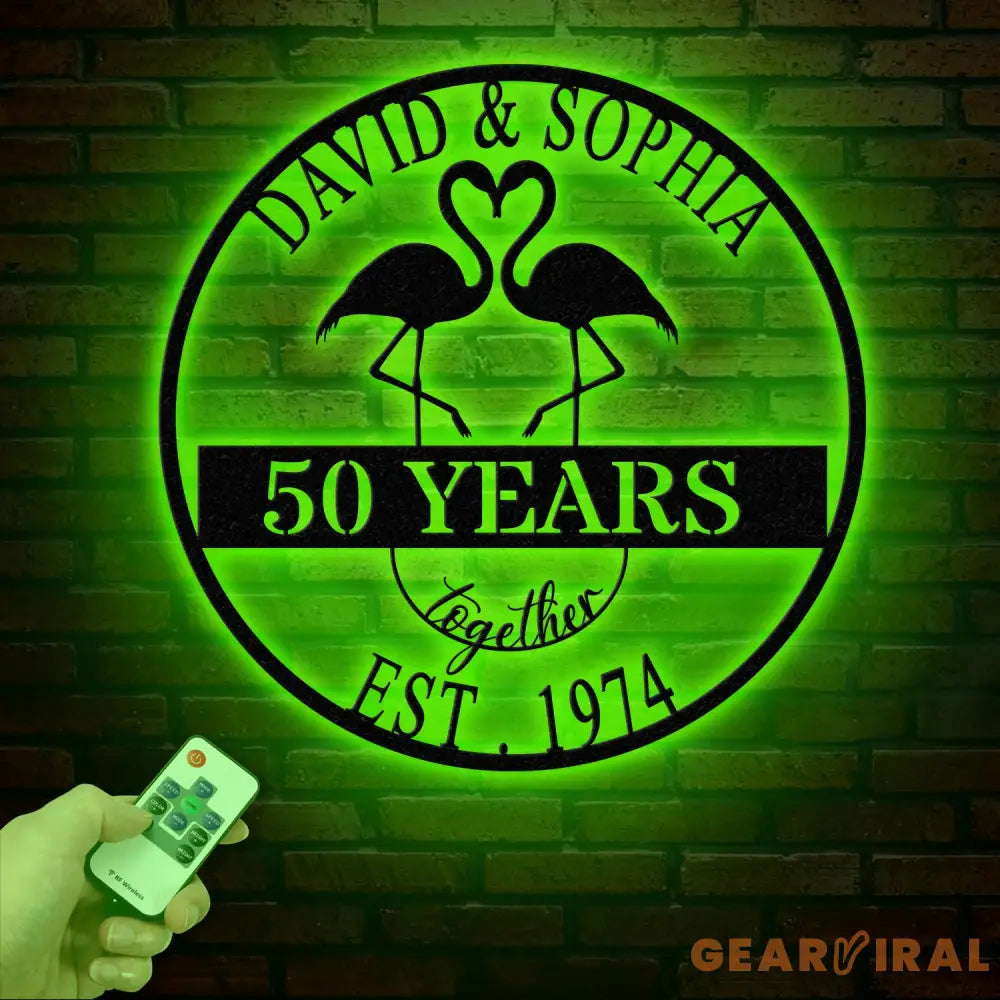 Custom 50th Anniversary Gift Golden Wedding Metal Sign Tropical Flamingo Wall Art Personalized Gift for Parents