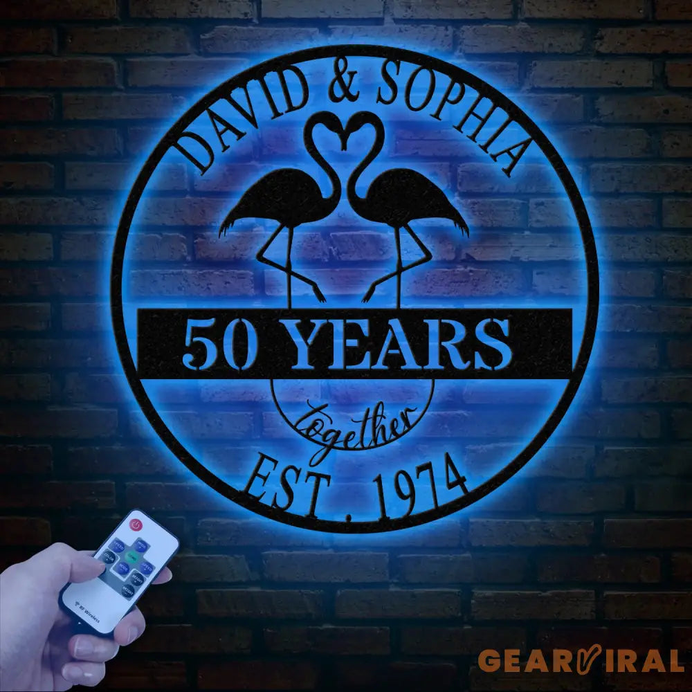 Custom 50th Anniversary Gift Golden Wedding Metal Sign Tropical Flamingo Wall Art Personalized Gift for Parents