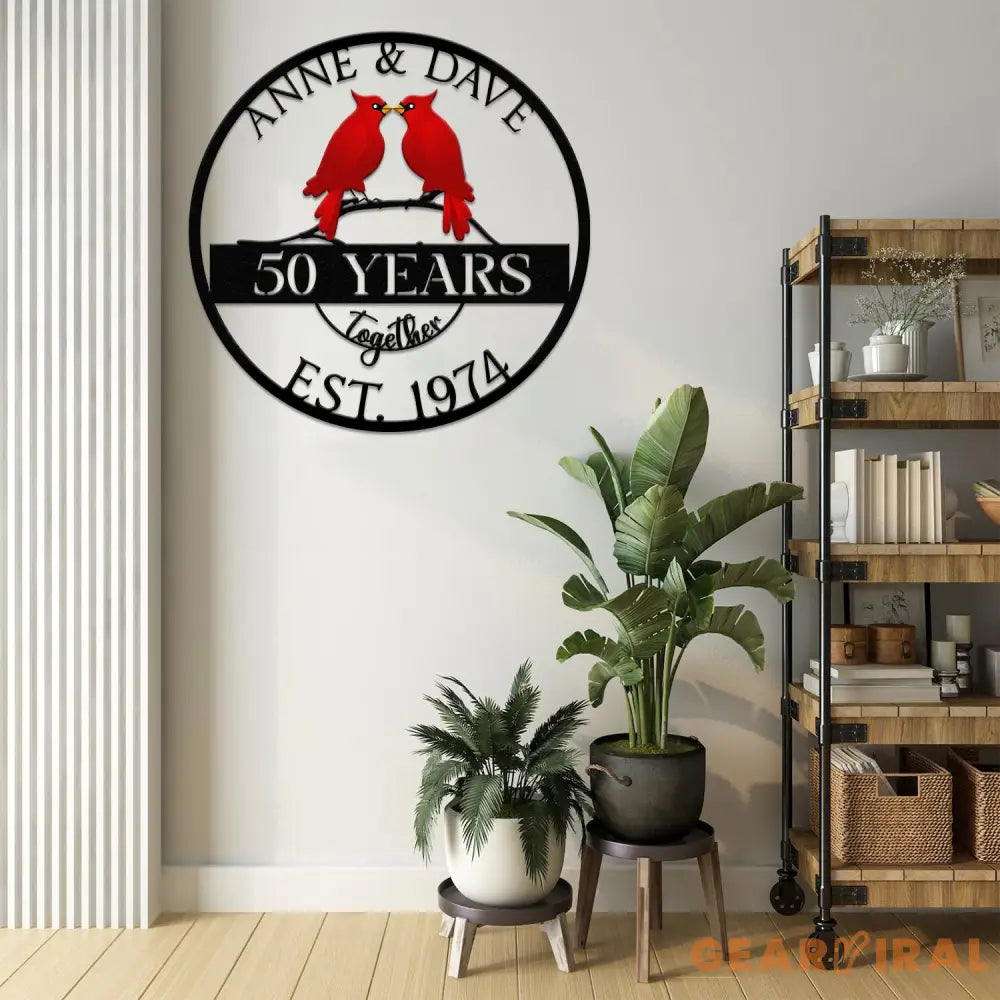 Custom 50th Anniversary Gift Golden Wedding Metal Sign with Cardinal Birds Personalized Wall Art for Parents Wedding