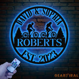 Custom 50th Anniversary Gift Golden Wedding Metal Sign with Couple Cycling Personalized Wall Art for Parents Wedding