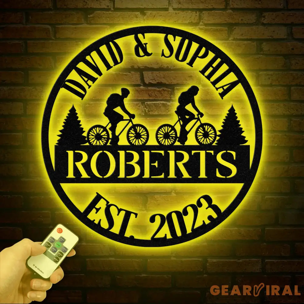 Custom 50th Anniversary Gift Golden Wedding Metal Sign with Couple Cycling Personalized Wall Art for Parents Wedding