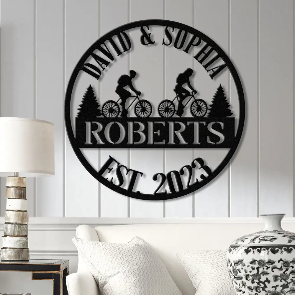 Custom 50th Anniversary Gift Golden Wedding Metal Sign with Couple Cycling Personalized Wall Art for Parents Wedding