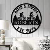 Custom 50th Anniversary Gift Golden Wedding Metal Sign with Couple Cycling Personalized Wall Art for Parents Wedding