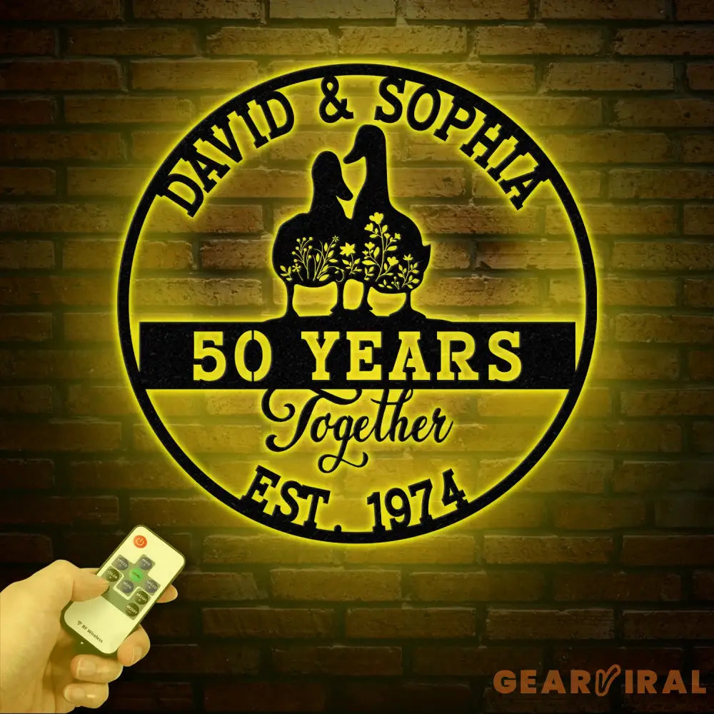 Custom 50th Anniversary Gift Golden Wedding Metal Sign with Duck Couple Personalized Wall Art for Parents Wedding