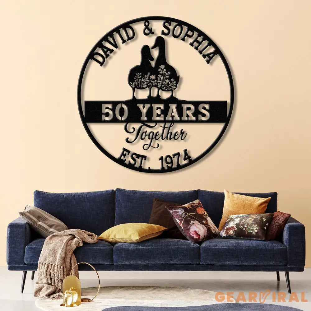Custom 50th Anniversary Gift Golden Wedding Metal Sign with Duck Couple Personalized Wall Art for Parents Wedding