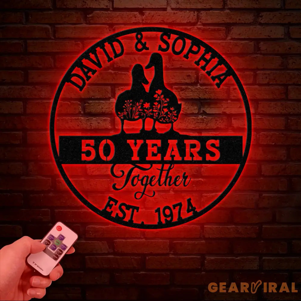 Custom 50th Anniversary Gift Golden Wedding Metal Sign with Duck Couple Personalized Wall Art for Parents Wedding