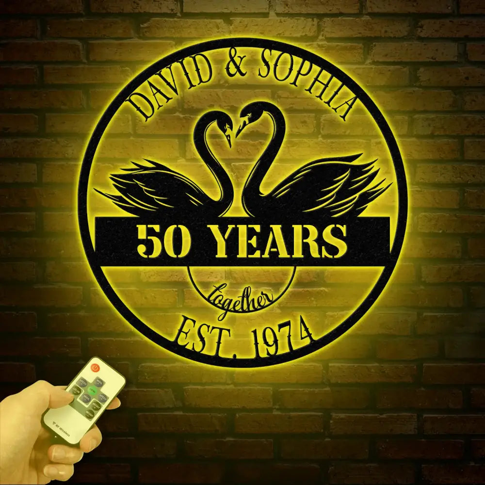 Custom 50th Anniversary Gift Golden Wedding Metal Swan Sign Personalized Wall Art for Parents Husband Wife Friends