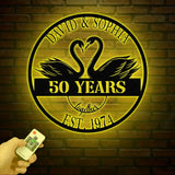 Custom 50th Anniversary Gift Golden Wedding Metal Swan Sign Personalized Wall Art for Parents Husband Wife Friends