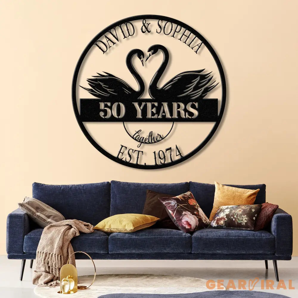 Custom 50th Anniversary Gift Golden Wedding Metal Swan Sign Personalized Wall Art for Parents Husband Wife Friends