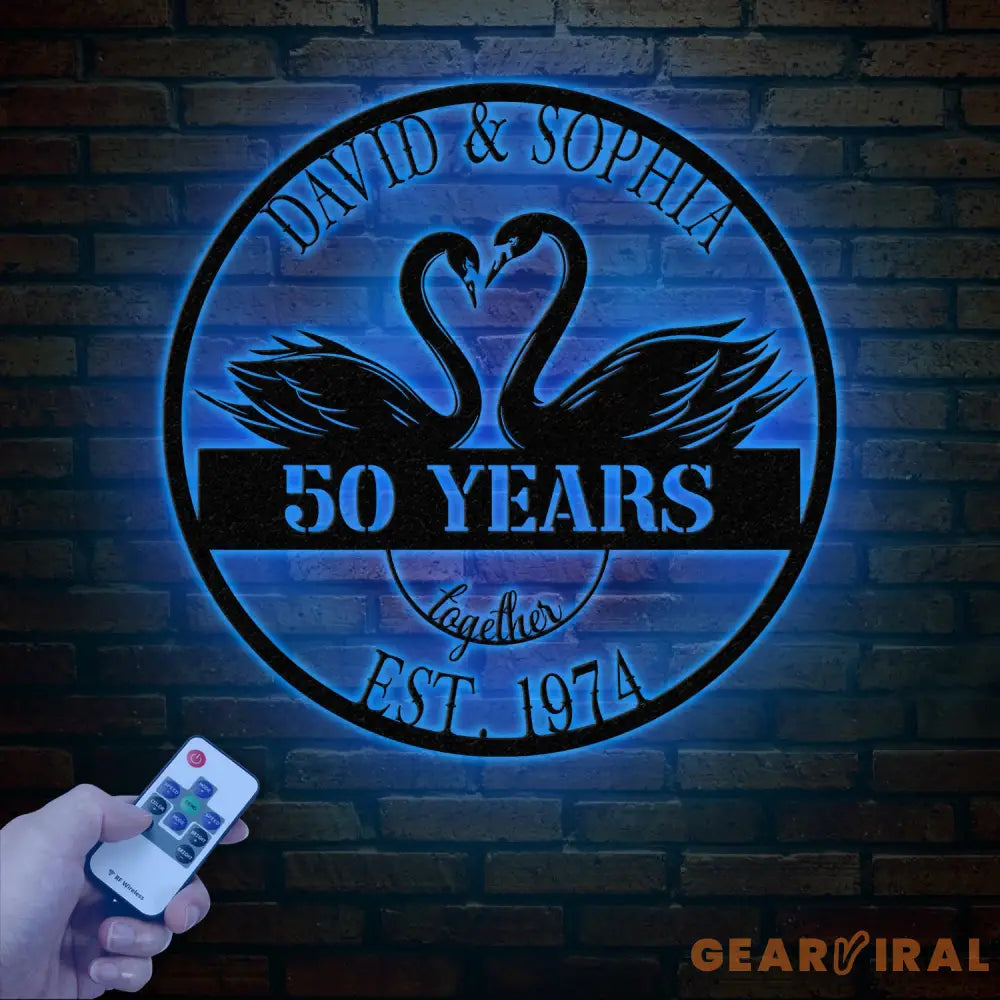 Custom 50th Anniversary Gift Golden Wedding Metal Swan Sign Personalized Wall Art for Parents Husband Wife Friends