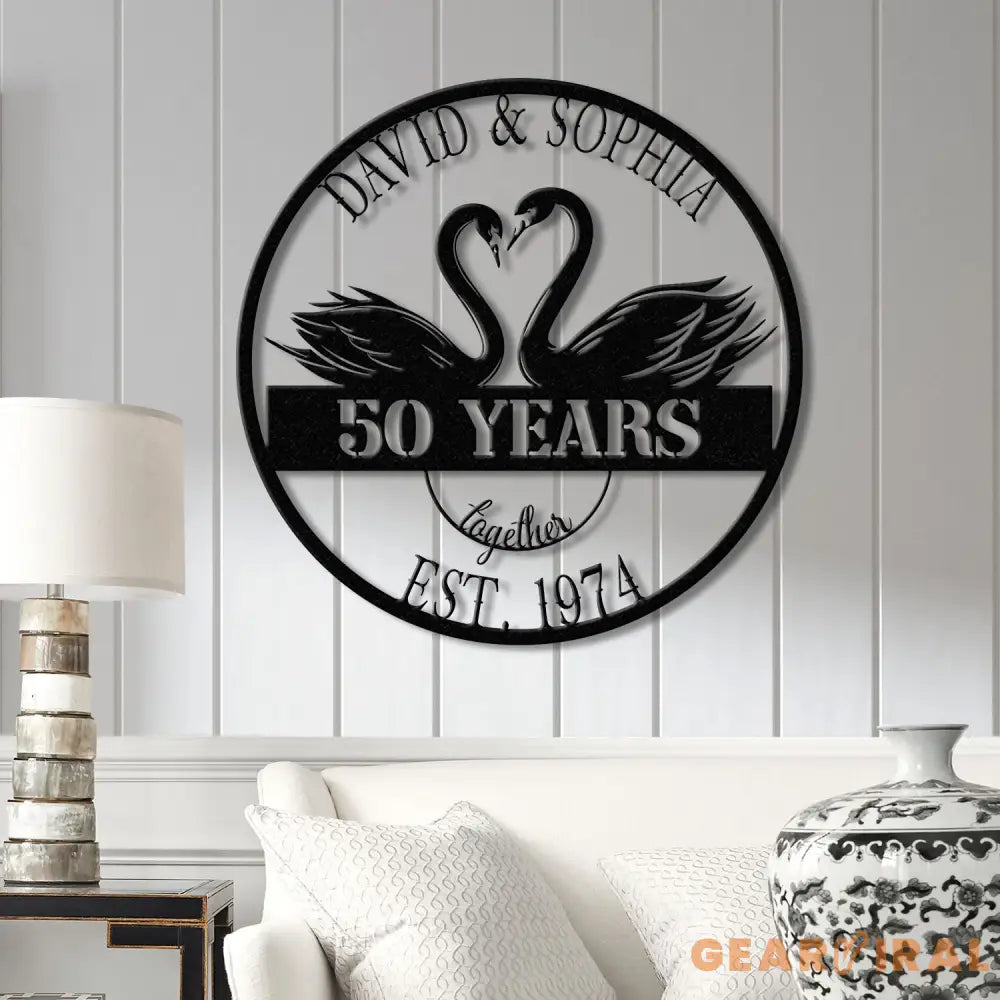 Custom 50th Anniversary Gift Golden Wedding Metal Swan Sign Personalized Wall Art for Parents Husband Wife Friends