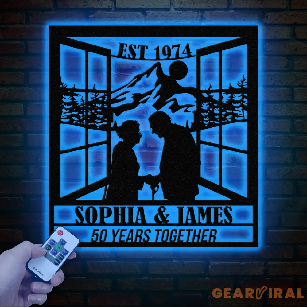 Custom 50th Anniversary Gift Golden Wedding Metal Wall Art Personalized Sunset Mountain Decor Wedding Gift for Parents