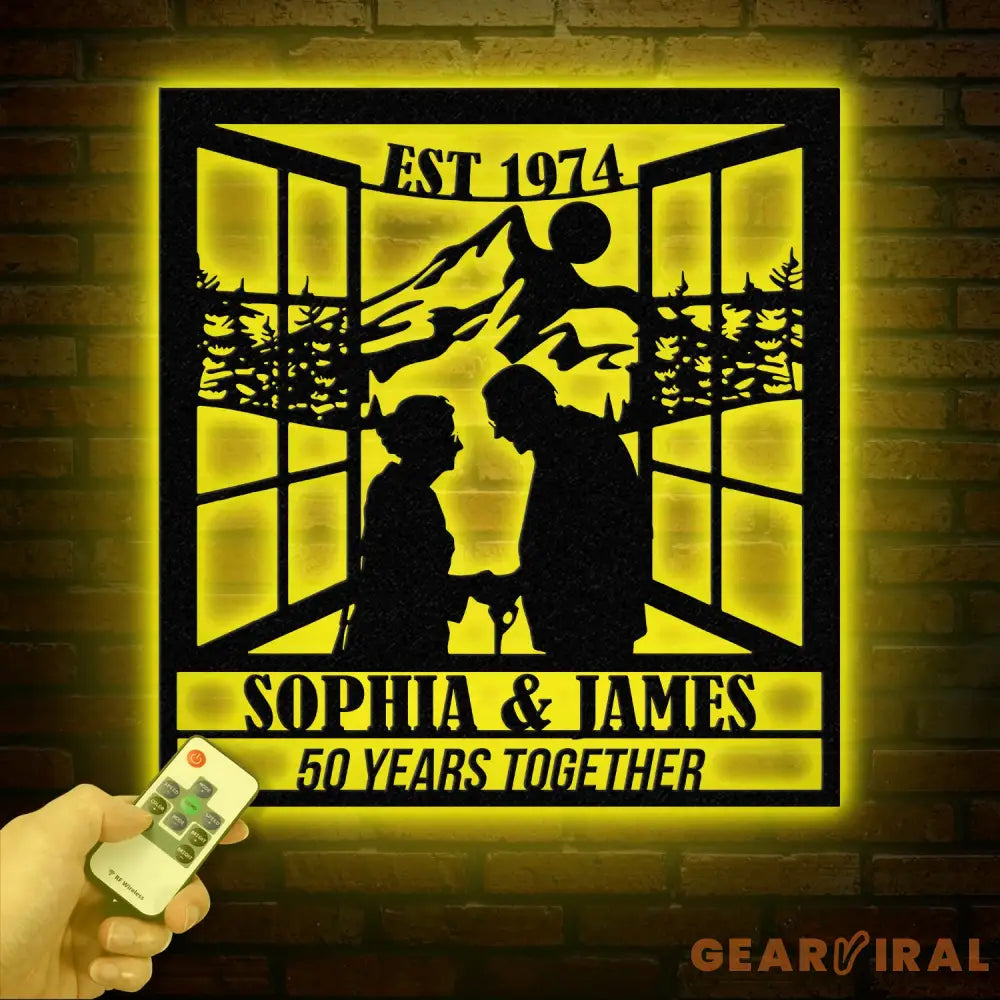 Custom 50th Anniversary Gift Golden Wedding Metal Wall Art Personalized Sunset Mountain Decor Wedding Gift for Parents