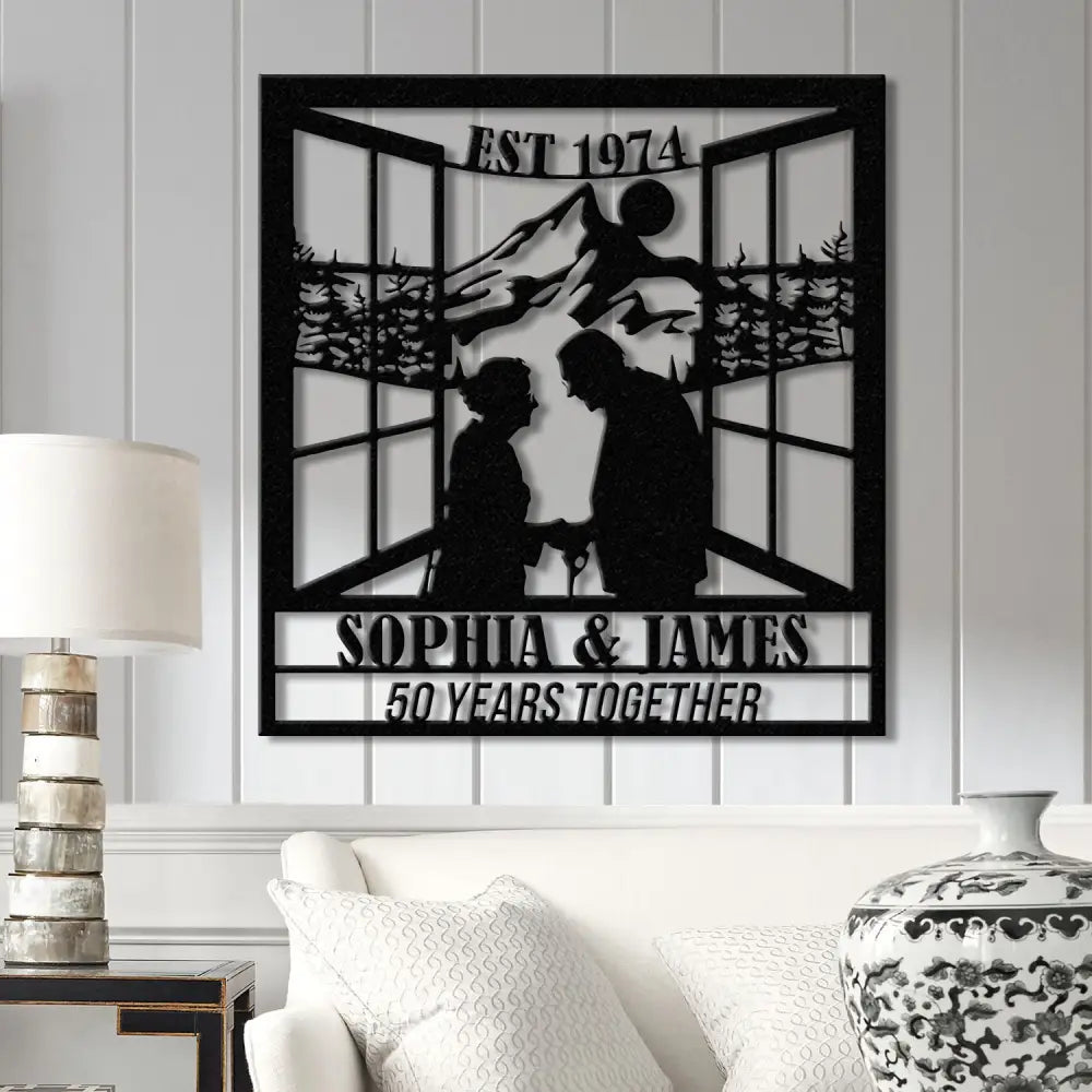 Custom 50th Anniversary Gift Golden Wedding Metal Wall Art Personalized Sunset Mountain Decor Wedding Gift for Parents