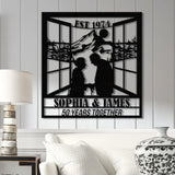 Custom 50th Anniversary Gift Golden Wedding Metal Wall Art Personalized Sunset Mountain Decor Wedding Gift for Parents