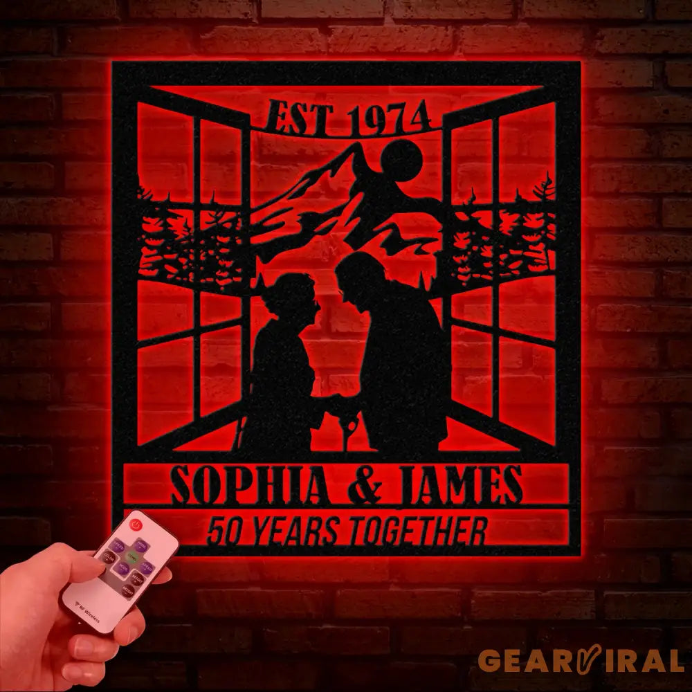 Custom 50th Anniversary Gift Golden Wedding Metal Wall Art Personalized Sunset Mountain Decor Wedding Gift for Parents