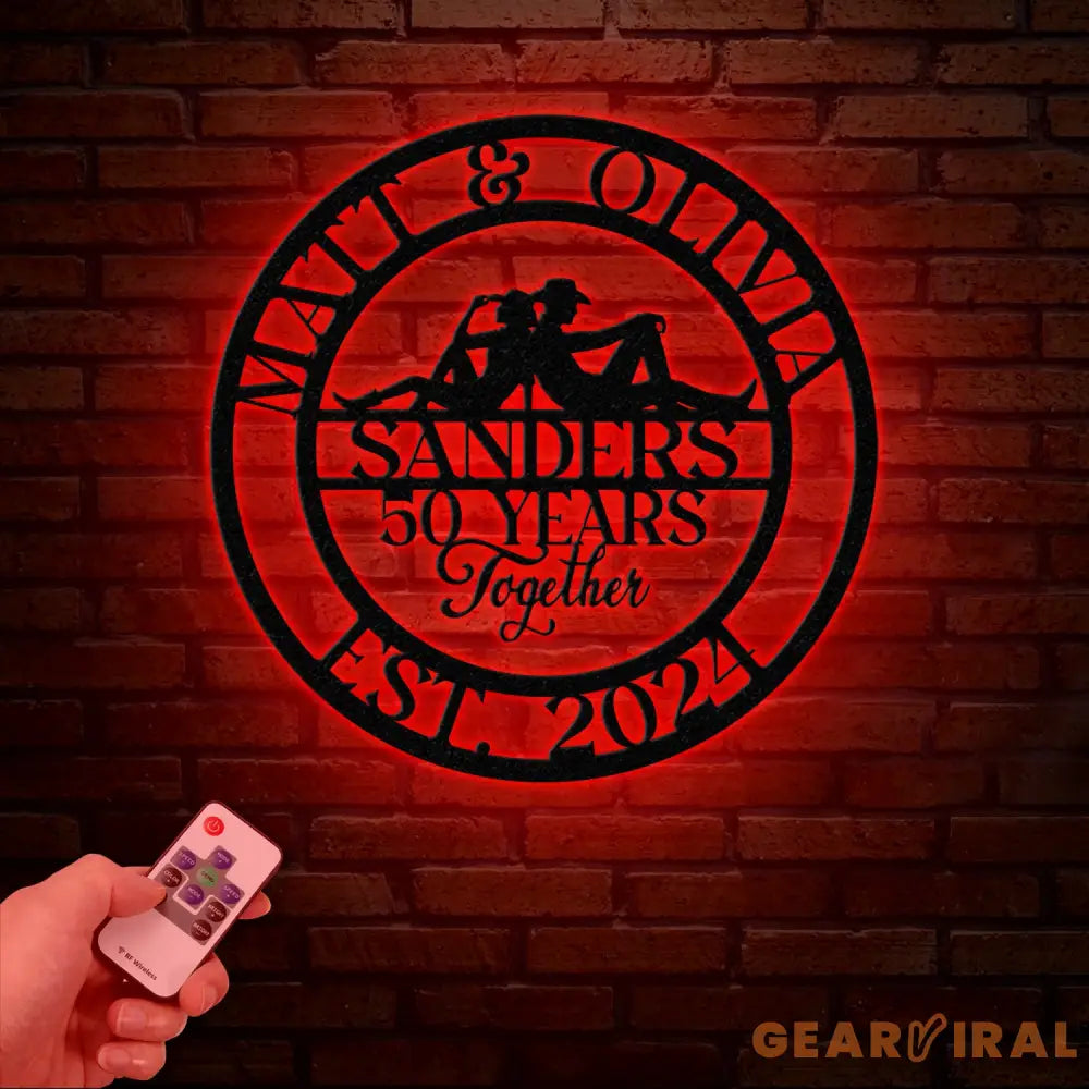 Custom 50th Anniversary Western Metal Sign - Personalized Last Name LED Sign - Wedding or Housewarming Gift - Custom