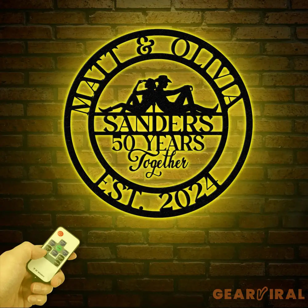 Custom 50th Anniversary Western Metal Sign - Personalized Last Name LED Sign - Wedding or Housewarming Gift - Custom