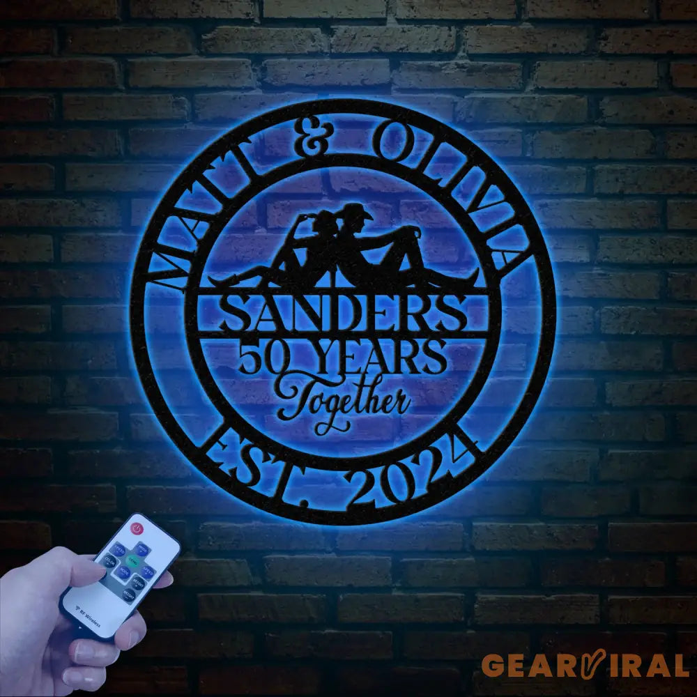 Custom 50th Anniversary Western Metal Sign - Personalized Last Name LED Sign - Wedding or Housewarming Gift - Custom