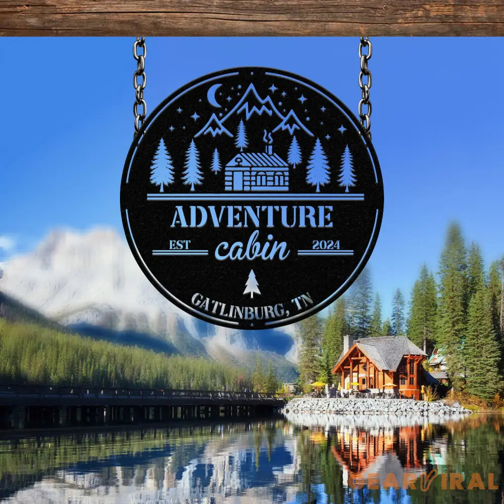 Custom Adventure Cabin Sign Personalized Rustic Cabin Wall Art Metal Mountain Cabin Decor Cabin Name Sign Outdoor Cabin