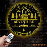 Custom Adventure Cabin Sign Personalized Rustic Cabin Wall Art Metal Mountain Cabin Decor Cabin Name Sign Outdoor Cabin