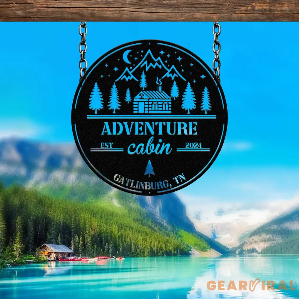 Custom Adventure Cabin Sign Personalized Rustic Cabin Wall Art Metal Mountain Cabin Decor Cabin Name Sign Outdoor Cabin