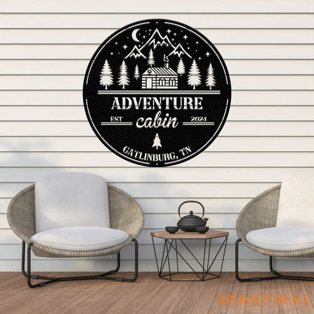 Custom Adventure Cabin Sign Personalized Rustic Cabin Wall Art Metal Mountain Cabin Decor Cabin Name Sign Outdoor Cabin