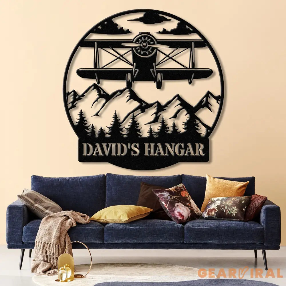 Custom Airplane Hangar Metal Sign with Led Lights- Personalized Pilot Name Wall Art - Aviation Lover Gift - Man Cave