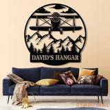 Custom Airplane Hangar Metal Sign with Led Lights- Personalized Pilot Name Wall Art - Aviation Lover Gift - Man Cave