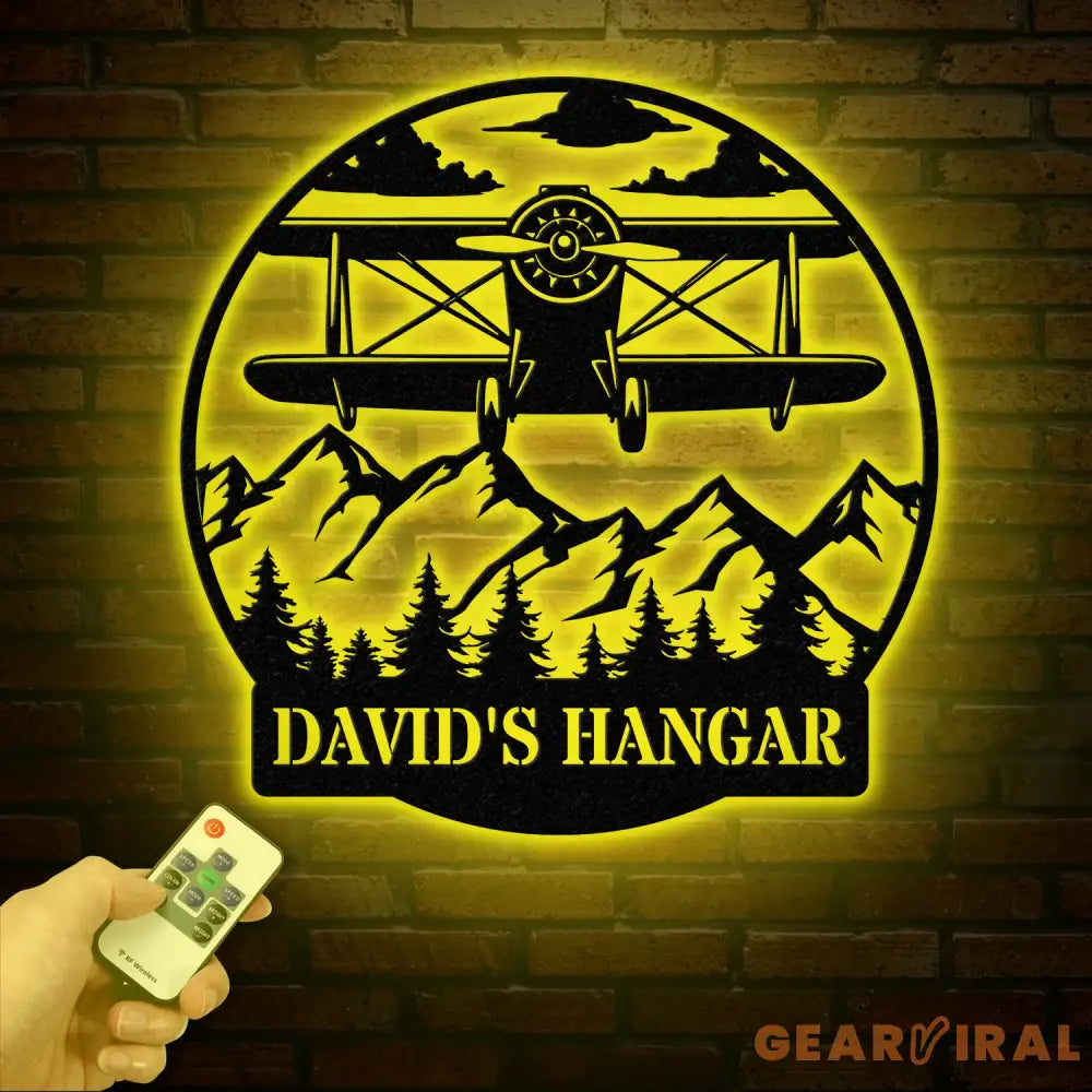 Custom Airplane Hangar Metal Sign with Led Lights- Personalized Pilot Name Wall Art - Aviation Lover Gift - Man Cave
