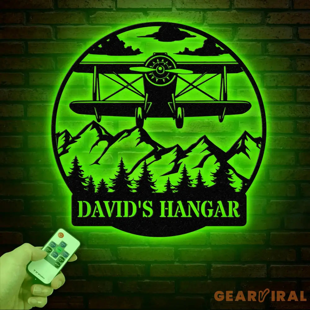 Custom Airplane Hangar Metal Sign with Led Lights- Personalized Pilot Name Wall Art - Aviation Lover Gift - Man Cave