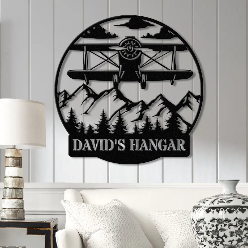 Custom Airplane Hangar Metal Sign with Led Lights- Personalized Pilot Name Wall Art - Aviation Lover Gift - Man Cave