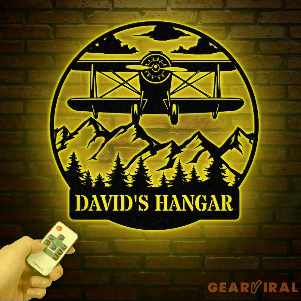 Custom Airplane Hangar Metal Sign with Led Lights- Personalized Pilot Name Wall Art - Aviation Lover Gift - Man Cave