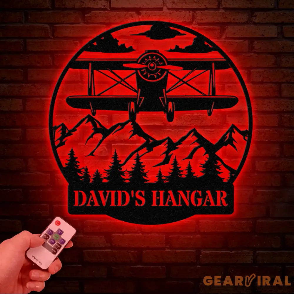 Custom Airplane Hangar Metal Sign with Led Lights- Personalized Pilot Name Wall Art - Aviation Lover Gift - Man Cave