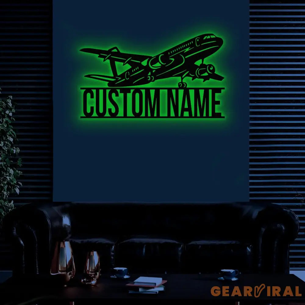 Custom Airplane Metal Sign with LED Light Personalized Pilot Name Sign Aircraft Hangar Decoration Pilot Housewarming