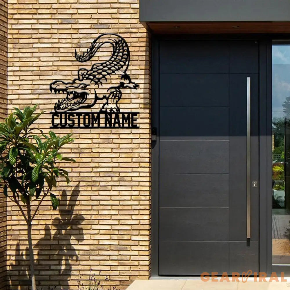 Custom Alligator Metal Sign with Led Light Personalized Crocodile Name Sign Nursery Swamp Animal Decoration