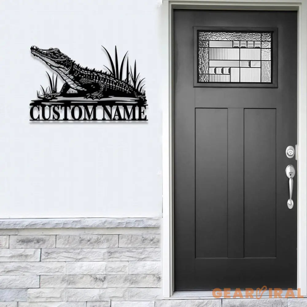 Custom Alligator Metal Sign with Led Light Personalized Crocodile Name Sign Nursery Swamp Animal Decoration