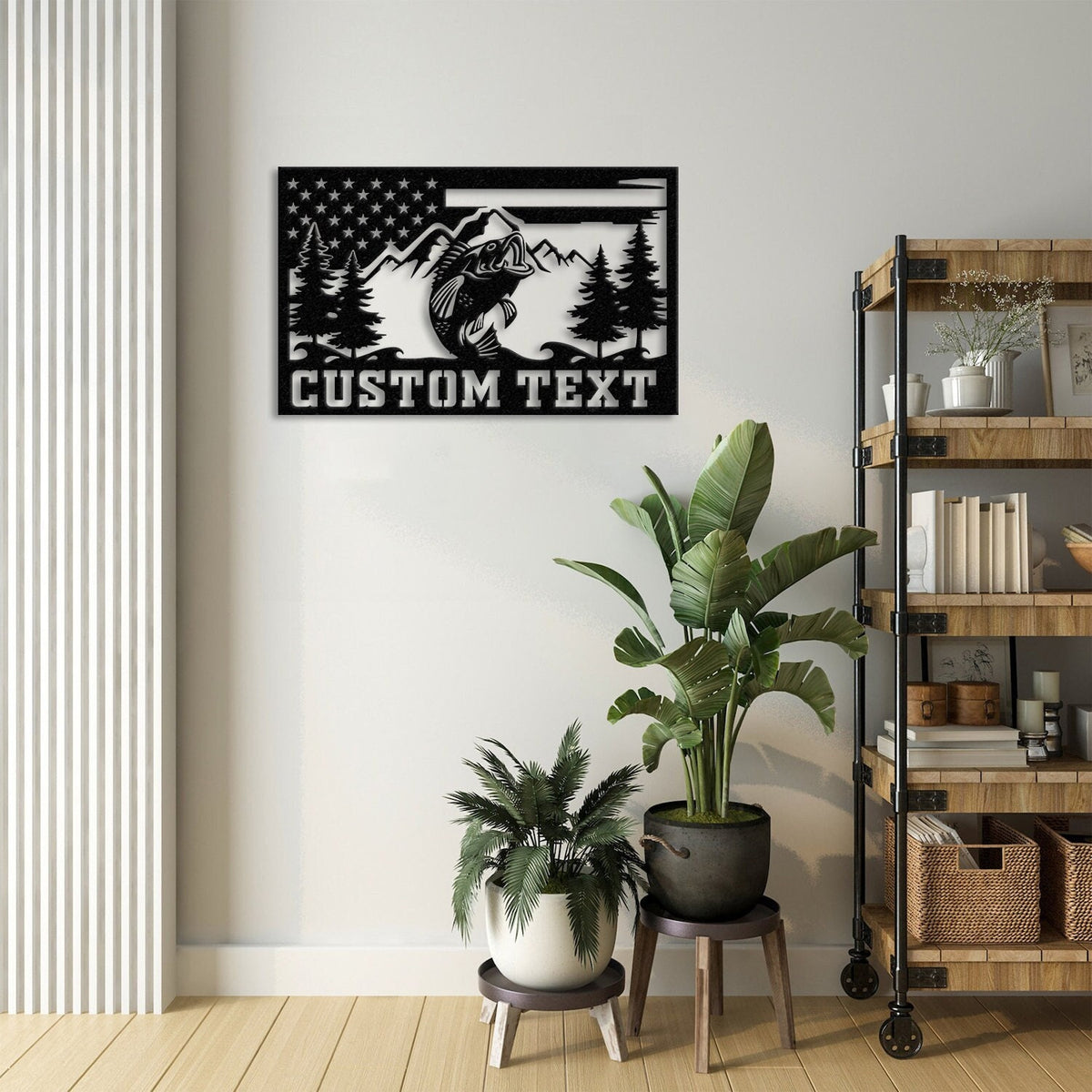 Custom American Flag Bass Fishing Metal Sign with LED Lights, Fishing Name Sign, Lake House Decor Fish Art Wall Sculpture, Bass Fishing Gift