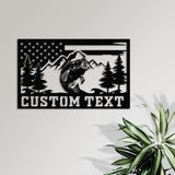 Custom American Flag Bass Fishing Metal Sign with LED Lights, Fishing Name Sign, Lake House Decor Fish Art Wall Sculpture, Bass Fishing Gift