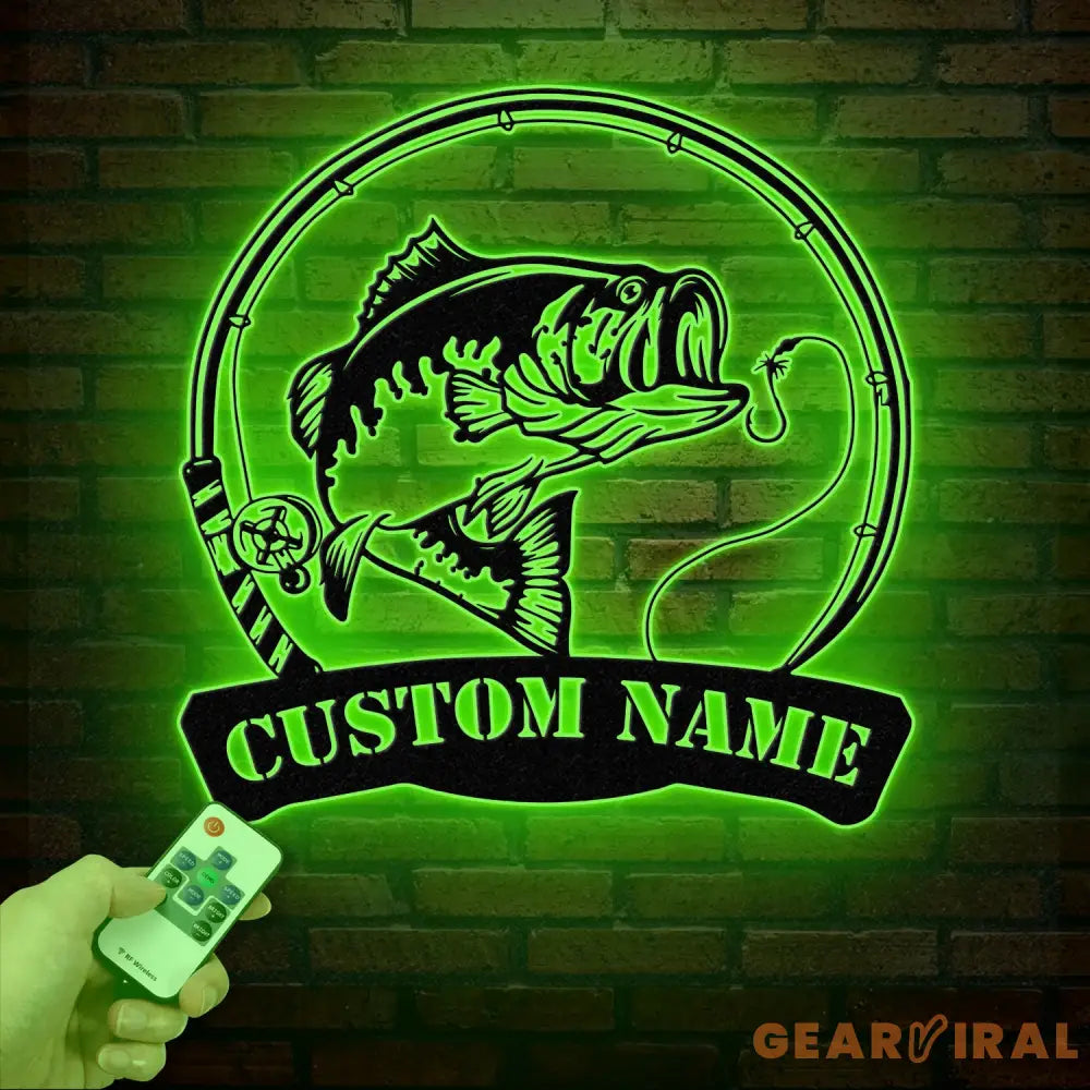 Custom American Flag Bass Fishing Metal Sign with LED Lights Fishing Name Sign Lake House Decor Fish Art Wall Sculpture