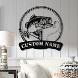 Custom American Flag Bass Fishing Metal Sign with LED Lights Fishing Name Sign Lake House Decor Fish Art Wall Sculpture