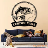 Custom American Flag Bass Fishing Metal Sign with LED Lights Fishing Name Sign Lake House Decor Fish Art Wall Sculpture