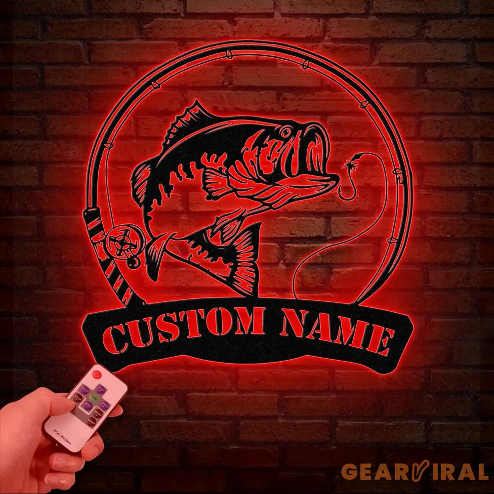 Custom American Flag Bass Fishing Metal Sign with LED Lights Fishing Name Sign Lake House Decor Fish Art Wall Sculpture
