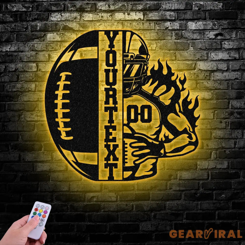 Custom American Football Metal Sign with LED Light Football Player Name Sign Boys Room Decor Sport Room Wall Hanging