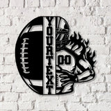 Custom American Football Metal Sign with LED Light Football Player Name Sign Boys Room Decor Sport Room Wall Hanging