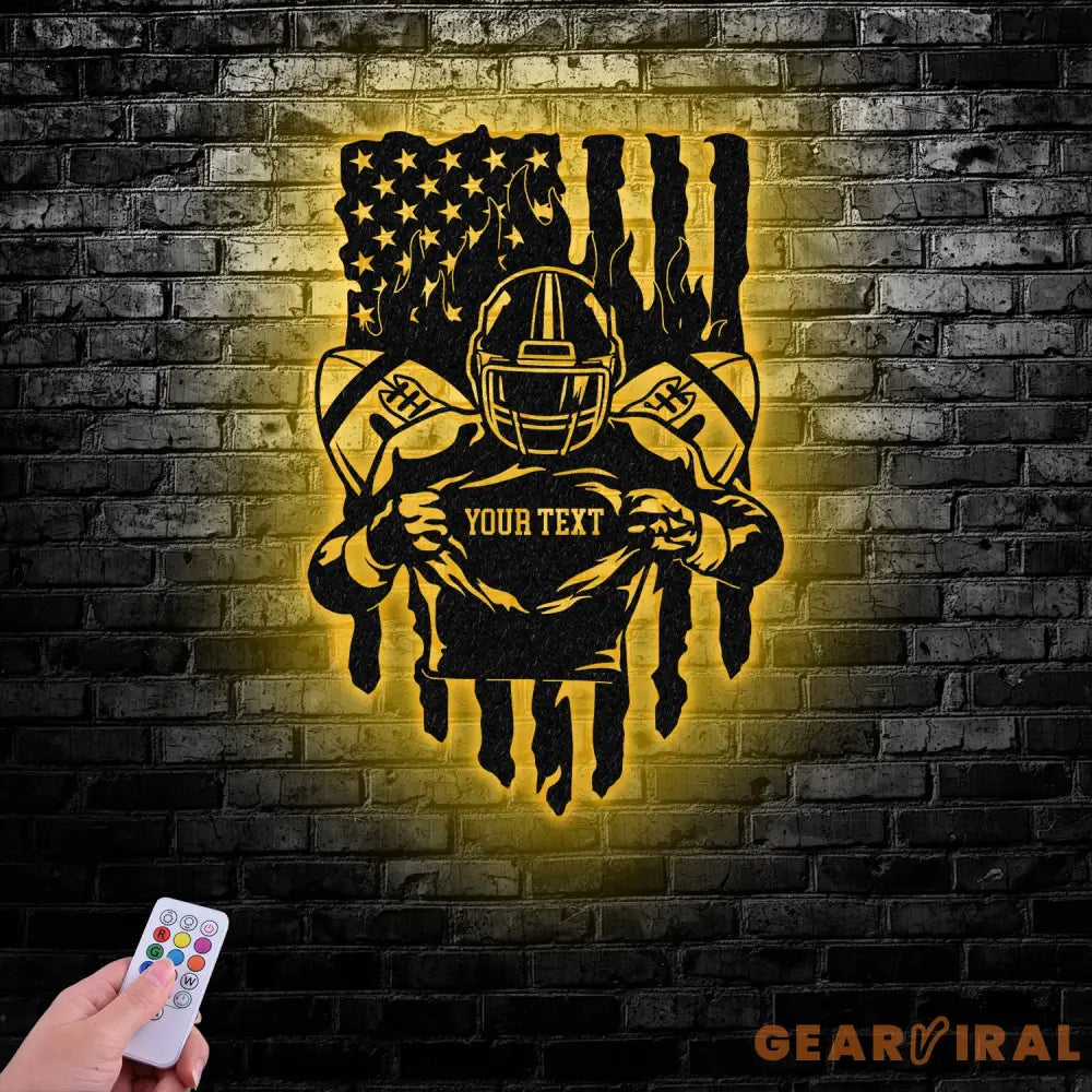 Custom American Football Metal Sign with LED Light Football Player Name Sign Boys Room Decor Sport Room Wall Hanging