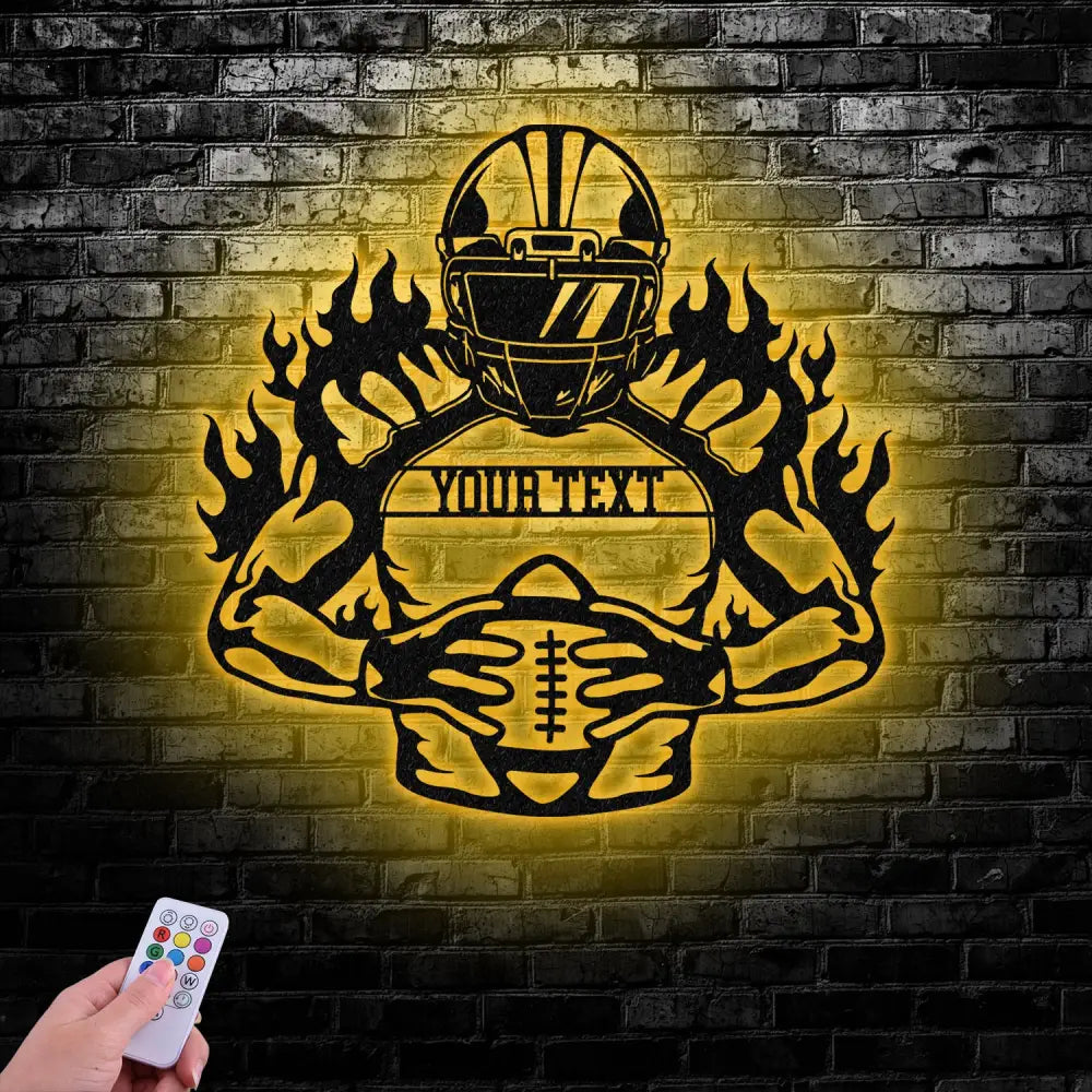 Custom American Football Metal Sign with LED Light Football Player Name Sign Boys Room Decor Sport Room Wall Hanging