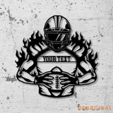 Custom American Football Metal Sign with LED Light Football Player Name Sign Boys Room Decor Sport Room Wall Hanging